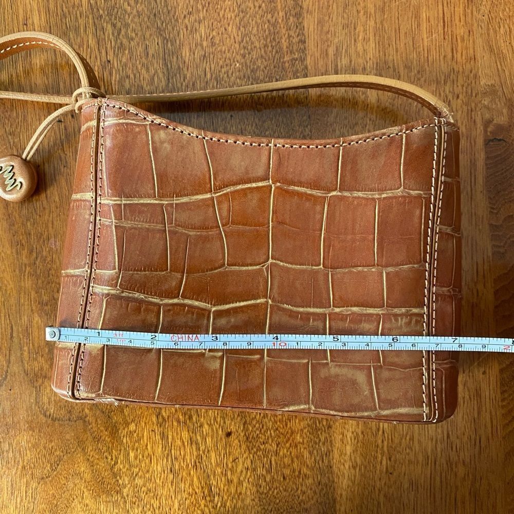 Monsac Brown Crocodile Embossed Shoulder Bag Gold Hardware Vintage Style Purse - Picture 11 of 11